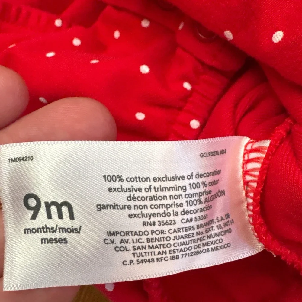Carter's Bodysuit Dress Girls Red Polka Dot Santa Pockets SIZE 9m
